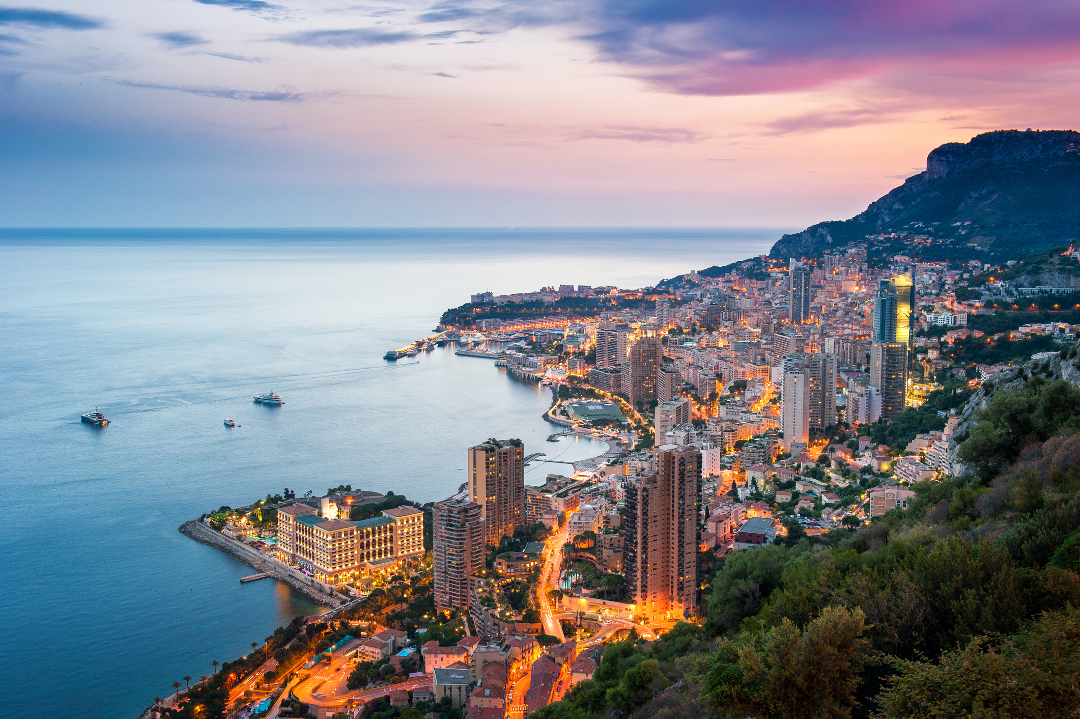 Stockfoto van de zonsondergang in Montecarlo, Monaco