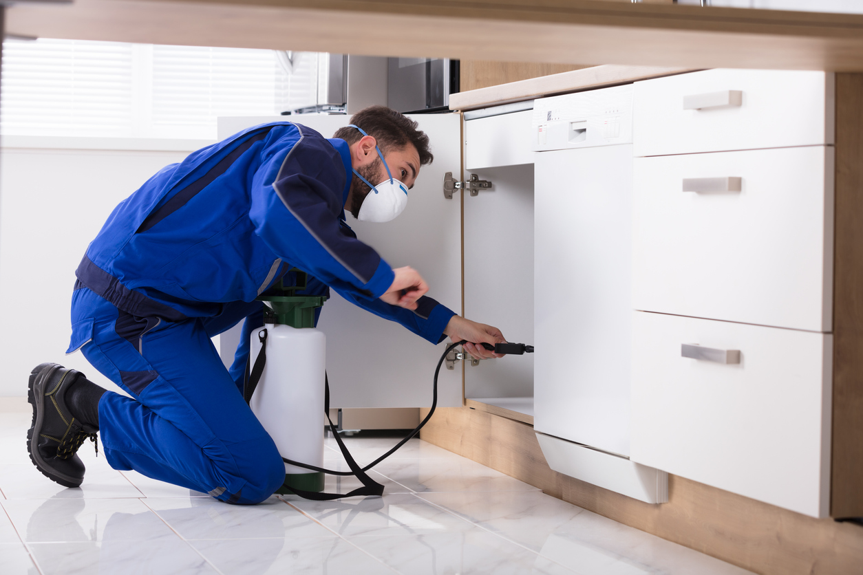 Man spraying desk