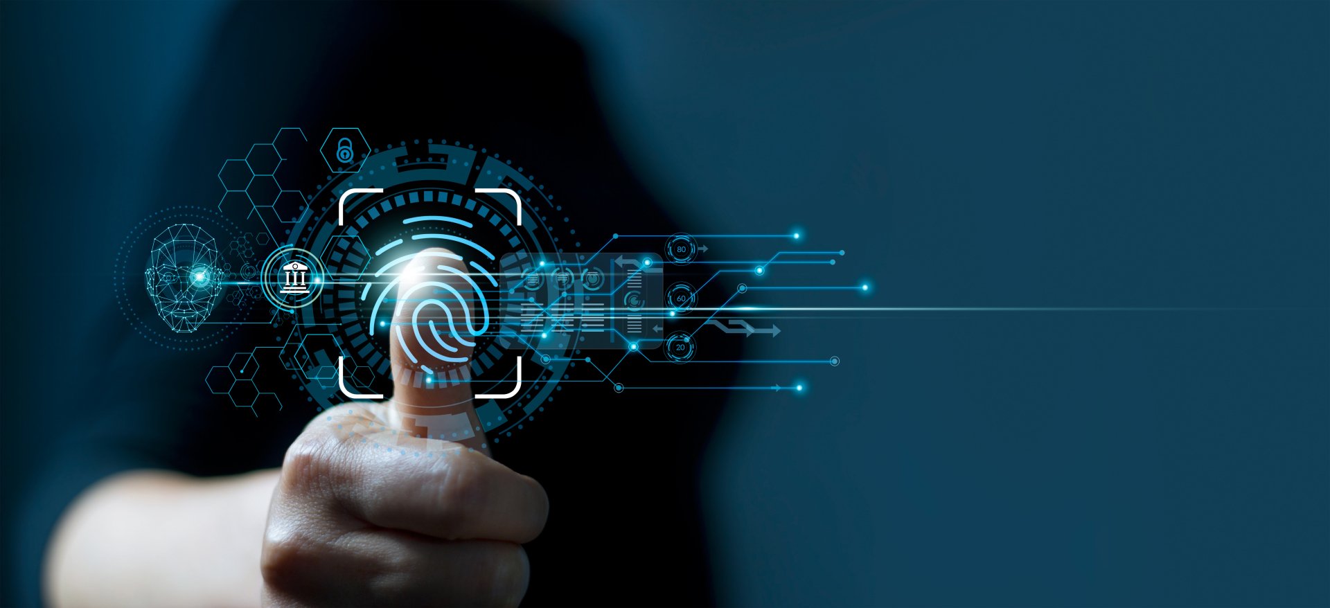 businessman using fingerprint to access information